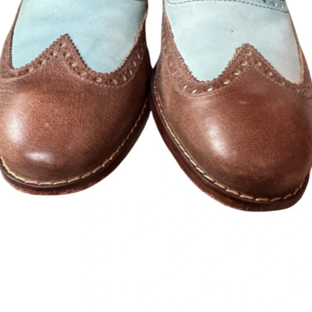 Cole Haan Colton Air Wingtip Spectator Shoe in Brown and Teal Leather Sz 11.5